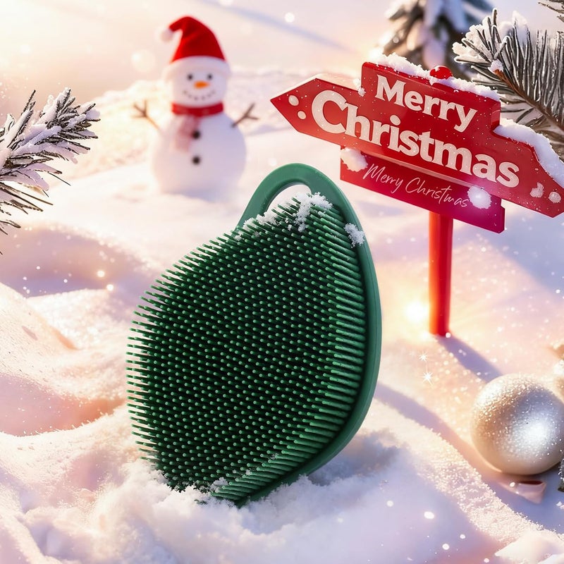 Sndyi Christmas Silicone Body Scrubber, Limited Edition Leaf-Shaped Shower Brush for Gentle Cleanse & Exfoliation, Soft Silicone Loofah Body Brush for Sensitive Skin, Perfect Holiday Gift, Evergreen - Image 2